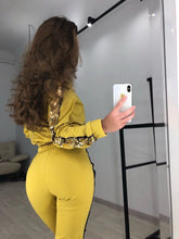 Load image into Gallery viewer, 9536 European And American AliExpress 2019 Autumn Fashion Casual Sequin Splicing Coat Trousers Sports Suit For Women
