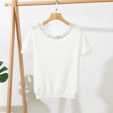 Load image into Gallery viewer, Solid Color Beaded Round Neck Top
