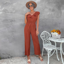 Load image into Gallery viewer, European And American Women&#39;s Solid Color Open Back Jumpsuit Summer Off Shoulder Casual Sundress Women Beachwear Jumpsuit Ruffle High Waist Jumpsuits Female Overalls Body Mujer
