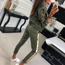 Load image into Gallery viewer, 9536 European And American AliExpress 2019 Autumn Fashion Casual Sequin Splicing Coat Trousers Sports Suit For Women
