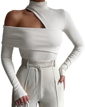 Load image into Gallery viewer, One Shoulder Cutout Long Sleeve Turtleneck Top
