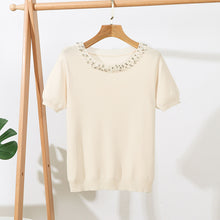 Load image into Gallery viewer, Solid Color Beaded Round Neck Top
