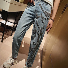Load image into Gallery viewer, Women&#39;s Simple Loose Diamond High-Waist Jeans
