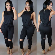 Load image into Gallery viewer, Solid Color Drawstring One-Piece Zipper Jumpsuit
