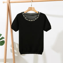 Load image into Gallery viewer, Solid Color Beaded Round Neck Top
