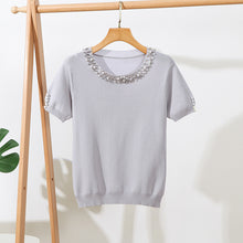 Load image into Gallery viewer, Solid Color Beaded Round Neck Top
