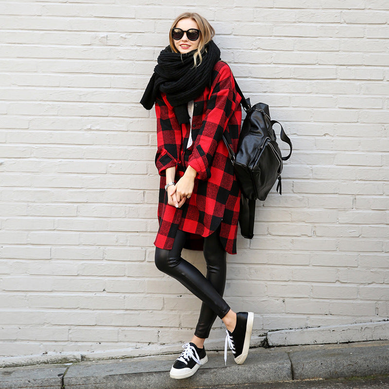 Plaid Shirt Women Loose Korean Style Bf Port Style Jacket