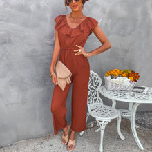 Load image into Gallery viewer, European And American Women&#39;s Solid Color Open Back Jumpsuit Summer Off Shoulder Casual Sundress Women Beachwear Jumpsuit Ruffle High Waist Jumpsuits Female Overalls Body Mujer
